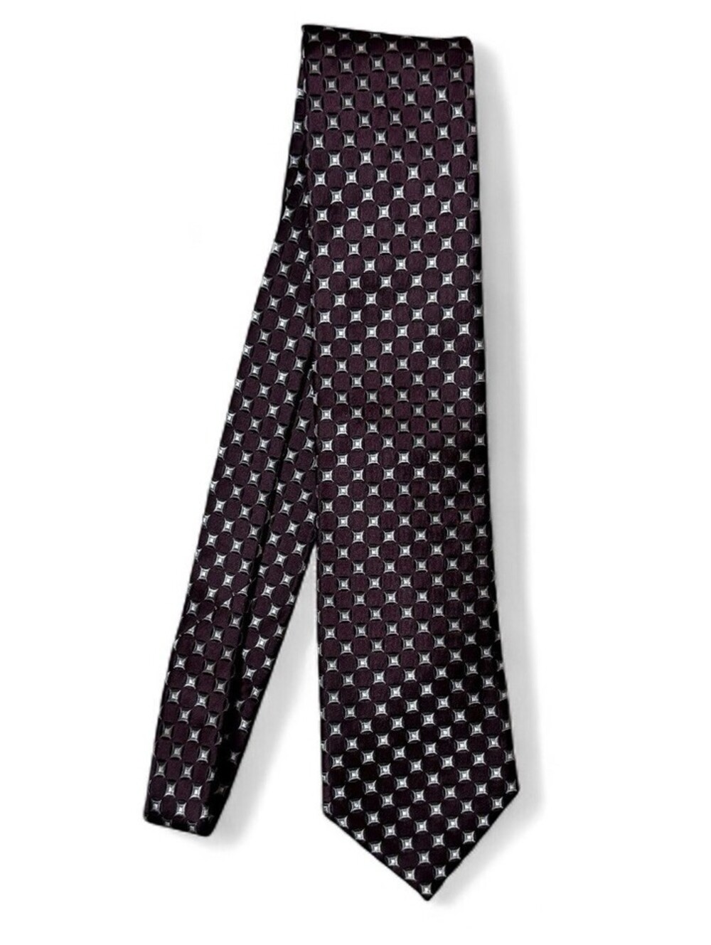 Donald J Trump Silk Tie Burgundy Silver Geometric Squares Necktie